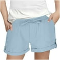 thumbnail image 1 of Teen Girl Summer Shorts Trendy New Girls Shorts Casual with Pockets Drawstring Elastic Waist Kids Plus Size Beach Vacation Summer Short Pants Light Blue 120, 1 of 7