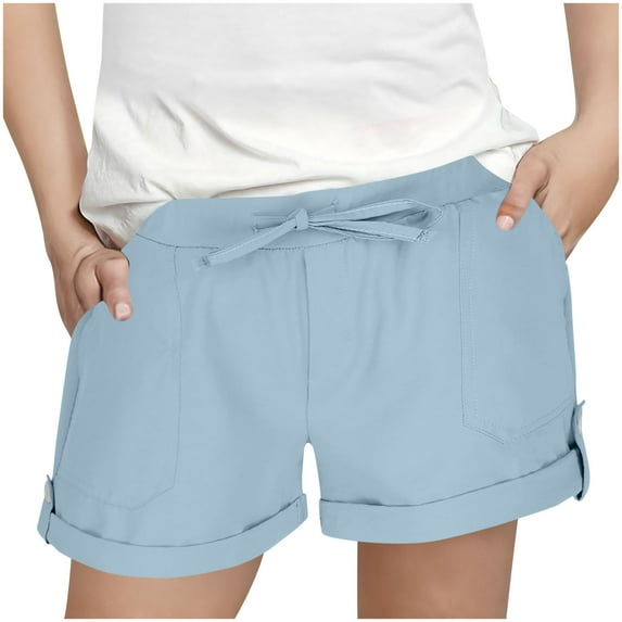 Teen Girl Summer Shorts Trendy New Girls Shorts Casual with Pockets Drawstring Elastic Waist Kids Plus Size Beach Vacation Summer Short Pants Light Blue 120