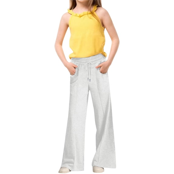 Girl Sweatpants Oversized Wide Leg Pants Girls Kids Light Gray Sweatpants Baggy Sweatpants Size 13-14 Girls Clothes