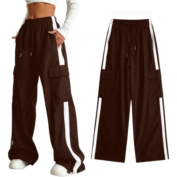 Teen Girl Sweatpants Side Striped Baggy Pants Kids with Pockets Fashion Girls Brown Sweatpants School Sweatpants for Girls Teen Girls Outfits Size 13-14 years