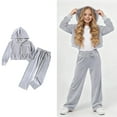 thumbnail image 1 of Teen Girl Sweatsuit Velour Grey Sweatsuit Kids Zip Up Cropped Hoodies and Sweatpants Set Teen Clothing 11-12 Years, 1 of 4