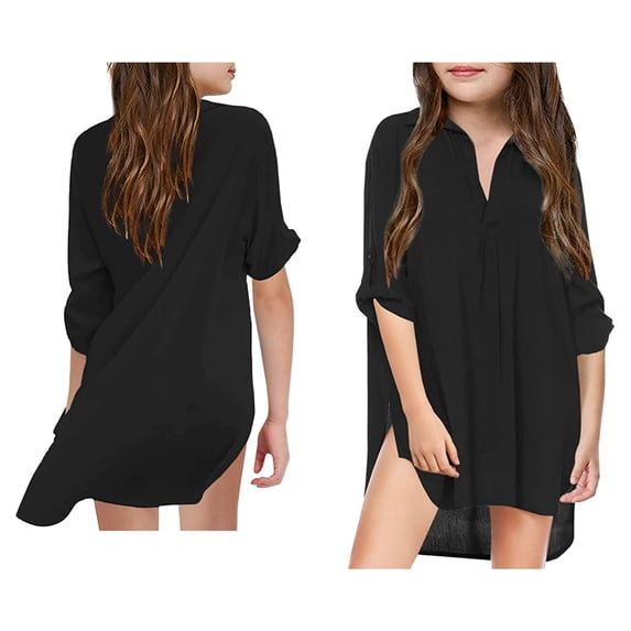 Teen Girl Swim Cover Up Long Sleeve Chiffon Shirt Quick Dry Swim Dress Swimsuit Coverup for Girls 10-11 Years