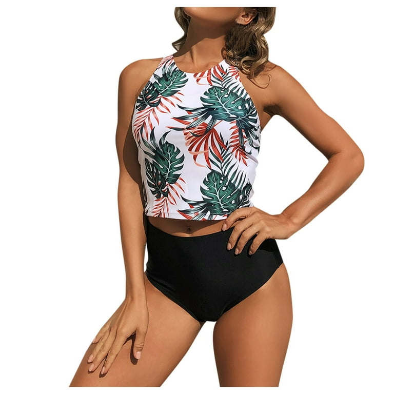 Teen Girl Swimming Suits plus Size Bathing Suits for Women Two Piece  Swimsuit Split Bikini Tropical Suit Beach Pattern Print Women Swim Dress  Bathing
