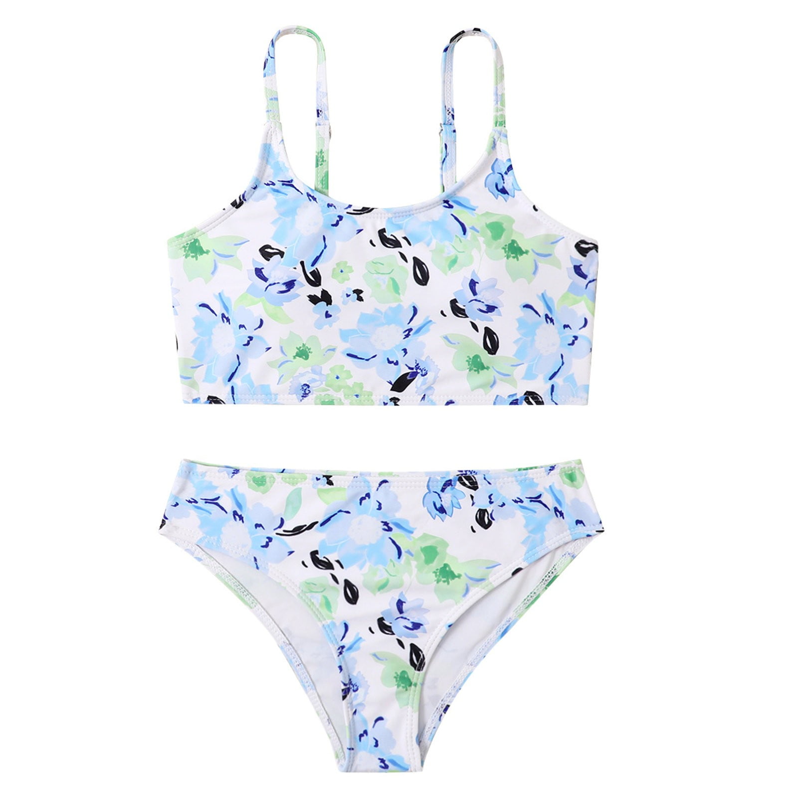 Teen Girl Swimsuit 2 Pieces Floral High Waist Bikini Set Rash Guard ...