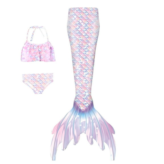 Teen Girl Swimsuit 3 Pieces Criss-Cross Strap Swimwear Shorts Stage Show Gradient Fish Tail Outfits Pink Bathing Suit For Little Girls 7-8T