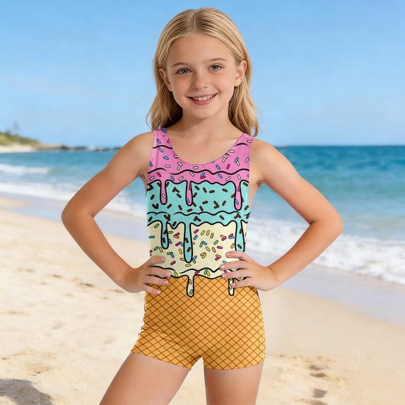 Girl Swimsuit Coverup Classic Floral Lightweight Upf 50+ Sun Protection One Piece Cut Out Bathing Suit Adjustable Straps Ruched Girls' Swimwear 9-16y
