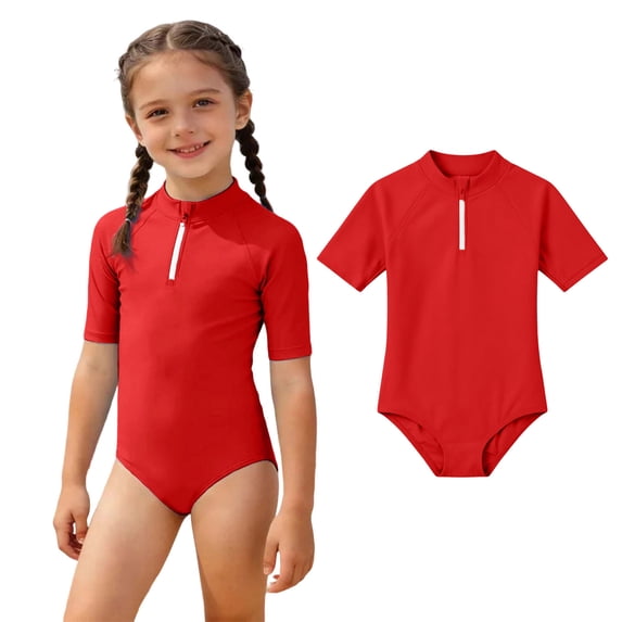 Girl Swimsuit Rash Guard Swimsuits Short Sleeve Zipper Bathing Suit Swim Suits Girls 14-15 Years