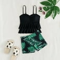 thumbnail image 1 of Teen Girl Swimsuit Ruffled Hem Top and Shorts 2 Piece Tropical Swimsuit Set Bathing Suits for Girls Black 14, 1 of 7