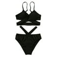 thumbnail image 1 of Teen Girl Swimsuit Solid Bikini Set 2 Piece Spaghetti Strap Backless Triangle Swim Suit Black Summer Beach Bathing Suit 7-8T, 1 of 6