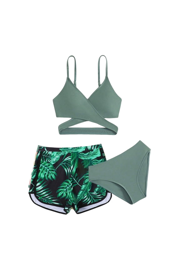 Teen Girl Swimsuit Spaghetti Strap Triangle Bikini Set Print Swim Bottoms 11T-16T