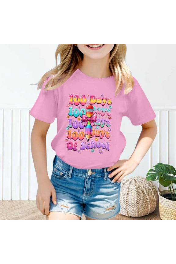 Teen Girl Tops Back To School Shirt Short Sleeve Round Neck Top Casual Soft Tee Top Kids Tee Tops Clothes for Back To School