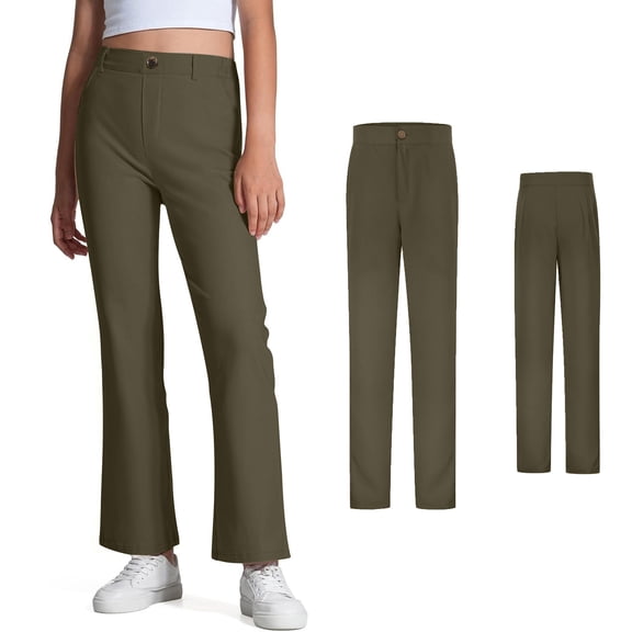 Teen Girl Uniform Pants Skinny Pants Stretch Pants With Pockets Flare Leg Pants Girls Green Uniform Pants Back To School Clothes Teen Preppy Clothes 14-15 Years