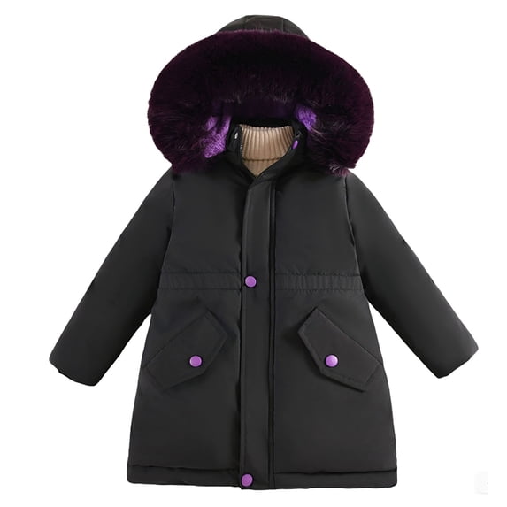 Winter Coats with Hooded Puffer Jacket Black Coat Zipper Long Sleeve Thicken Waterproof Jacket Kids Girl Fall Jacket 11-12 Years