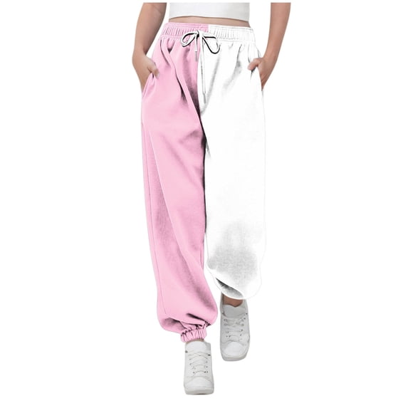 Teen Girl’s Color Block Sweatpants - Relaxed Fits Elastic Waist Joggers Pants - Breathable Comfy Casual Bottoms with Pockets,11 Years