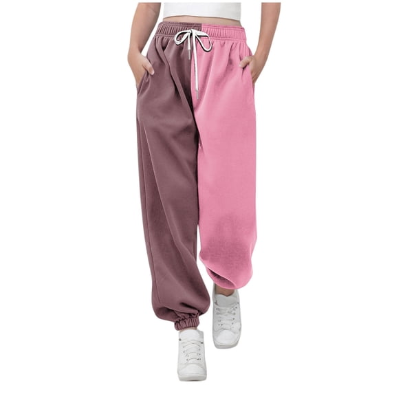 Teen Girl’s Color Block Sweatpants - Relaxed Fits Elastic Waist Joggers Pants - Breathable Comfy Casual Bottoms with Pockets,11 Years