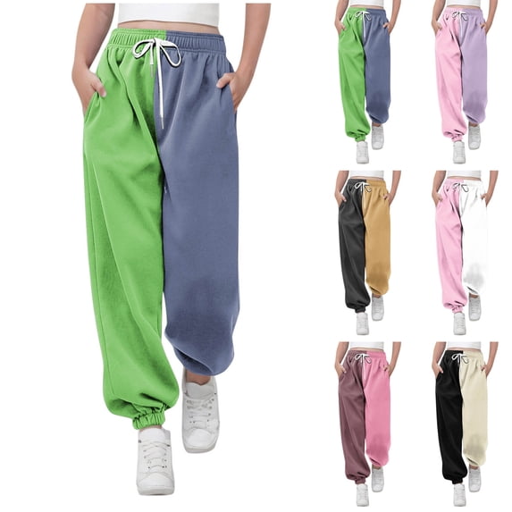 Teen Girl’s Color Block Sweatpants - Relaxed Fits Elastic Waist Joggers Pants - Breathable Comfy Casual Bottoms with Pockets,3 Years