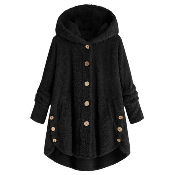 Teen Girl's Fleeze Fuzzy Hooded Cat Ear Button Cardigan Jacket Hoodie Long Sleeve Loose Casual Pullover Top Coat for Young Women