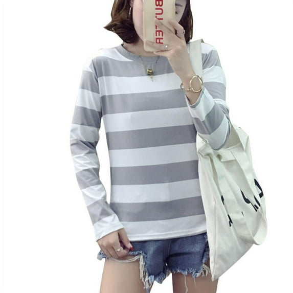 Teen Girl's Long Sleeve T Shirt Teen Girl Striped Tee Crew Neck Wide Stripes Tops Casual