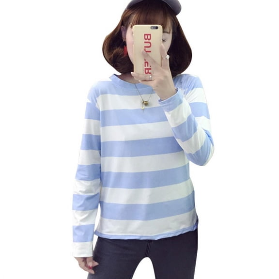 Teen Girl's Long Sleeve T Shirt Teen Girl Striped Tee Crew Neck Wide Stripes Tops Casual