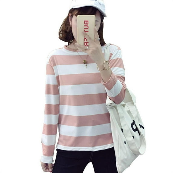 Teen Girl's Long Sleeve T Shirt Teen Girl Striped Tee Crew Neck Wide Stripes Tops Casual