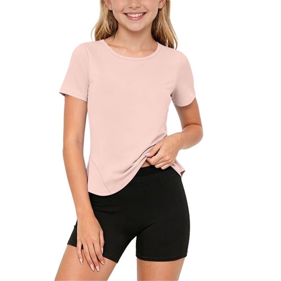 Teen Girls 2 Piece Athletic Outfit Short Sleeve Sporty Tee Shirt Top And Stretch Biker Shorts Set Summer Workout Tracksuit Activewear Gym Suit Casual Apparel