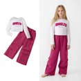 thumbnail image 1 of Girls 2 Piece Outfits Long Sleeve Letter Print T-Shirt Top and Cargo Pants Sets Spring Clothes Cute Outfits 10-11 Years, 1 of 4