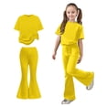 thumbnail image 1 of Teen Girls 2 Piece Outfits Short Sleeve Bow T-Shirt Top and Flared Pants Sets Summer Clothes Cute Girls Outfits 12-13 Years, 1 of 5