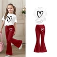 thumbnail image 1 of Girls 2 Piece Outfits Short Sleeve Heart T-Shirt Top and Flared Pants Set Girls Summer Clothes Outfits for Girls 12-13 Years, 1 of 5