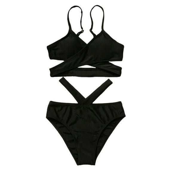Teen Girls' 2 Piece Swimsuits Set High Waist Wireless Cutout Bikini Set Criss-Cross Tankini Beach Bathing Suit Swimwear for Kids Girls