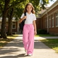 thumbnail image 1 of Girls Back to School Pants Loose Fit Wide Leg Elastic High Waisted Pants Drawstring Casual for Everyday Wear Pink,130, 1 of 7