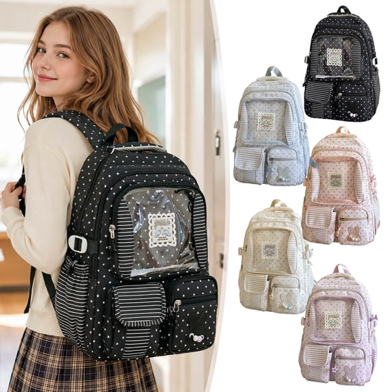 Teen Girls Backpack For School Pastel Striped Aesthetic 90s Style Lightweight Casual Bookbag Daily Shoulder Purse