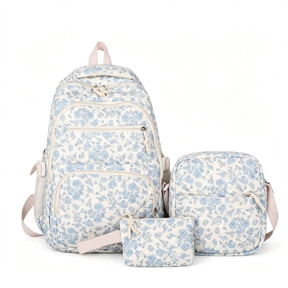 Teen Girls Backpack Set with Lunch Box, Pencil Case, Small Wallet, Kids Bookbag(Blue)