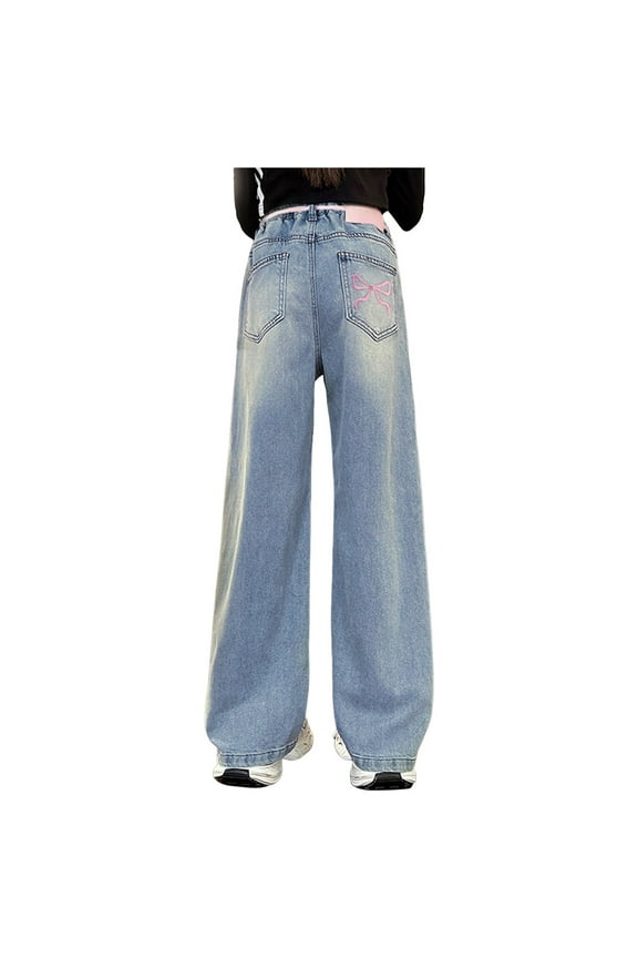Teen Girls Baggy Cargo Jeans Stretchy Loose Wide Leg High Waist Denim Pants Distressed Vintage Y2k Streetwear Pockets Flare Jeans Juniors