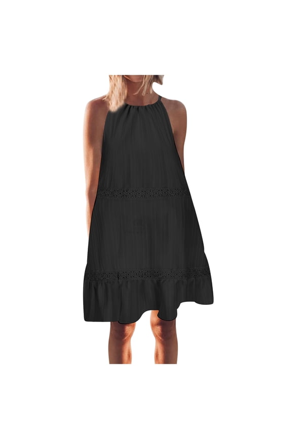 Teen Girls Basic Mini Little Dresses for Women Sleeveless Spaghetti Strap Lace Casual Summer Fall Dresses 2026 Soft Comfy Clothing Trendy Regular Fit
