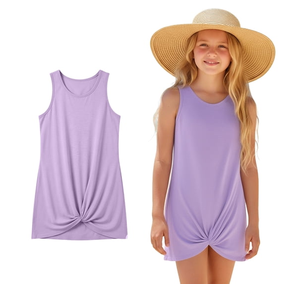 Teen Girls Bathing Suit Cover Up Sleeveless Twist Front Girls Beach Dress Clothes for Girls 13-14 Years
