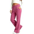 thumbnail image 1 of Teen Girls Bootcut Flared Sweat Pants, Stretchy High Rise Wide Leg Joggers with Pockets, Solid Color Loose Fit Trousers Hot Pink 160(160), 1 of 9