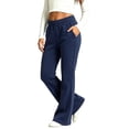 thumbnail image 1 of Teen Girls Bootcut Flared Sweat Pants, Stretchy High Rise Wide Leg Joggers with Pockets, Solid Color Loose Fit Trousers Navy 160(160), 1 of 9