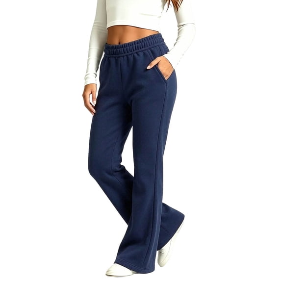 Teen Girls Bootcut Flared Sweat Pants, Stretchy High Rise Wide Leg Joggers with Pockets, Solid Color Loose Fit Trousers Navy 160(160)