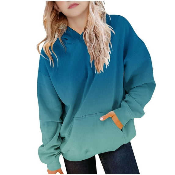 Teen Girls Boys Hoodies Kids Ombre Color Oversized Loose Pullover Hooded Sweatshirts Cute Preppy Clothes 4-14 Years