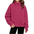 thumbnail image 1 of Teen Girls Boys Mock Turtleneck Sweatshirt Jacket Zip Closure with Pockets Ribbed Cuffs Hem Loose Fit Long Sleeve Casual Solid Color Everyday Wear, 1 of 7