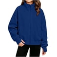 thumbnail image 1 of Teen Girls Boys Mock Turtleneck Sweatshirt Jacket Zip Closure with Pockets Ribbed Cuffs Hem Loose Fit Long Sleeve Casual Solid Color Everyday Wear, 1 of 7