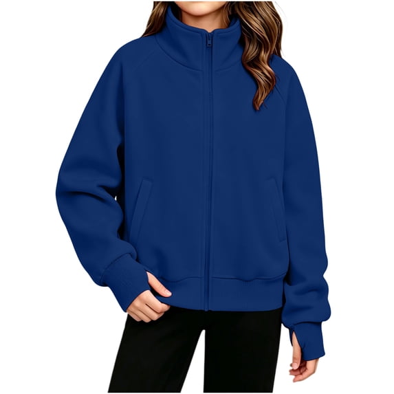 Teen Girls Boys Mock Turtleneck Sweatshirt Jacket Zip Closure with Pockets Ribbed Cuffs Hem Loose Fit Long Sleeve Casual Solid Color Everyday Wear