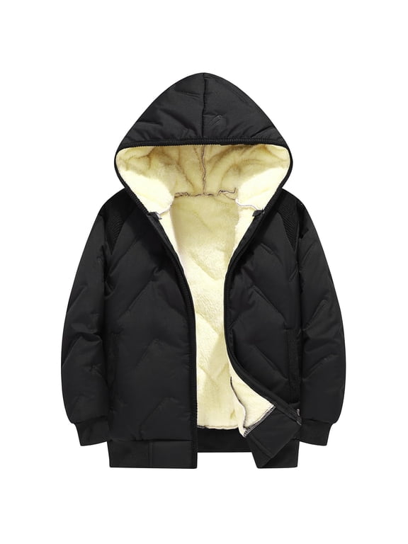 Teen Girls Boys Quilted Coats Thick Fleece Lined Padded Jacket Kids Winter Warm Coat Causal School Outdoor Hooded Jacket