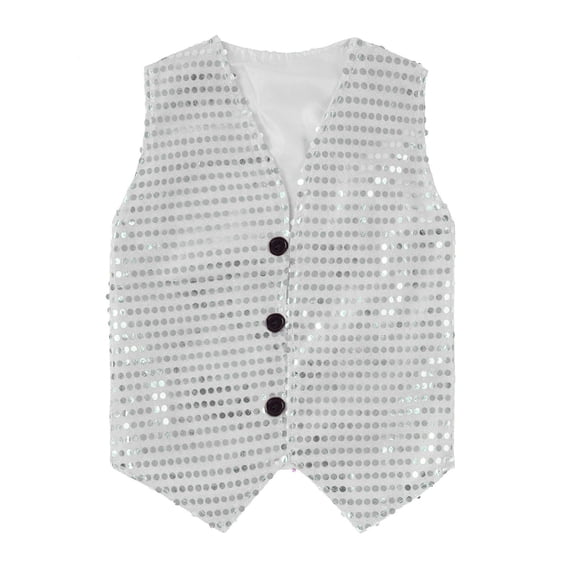 Teen Girls Boys Sequin Vest Sleeveless V Neckline SilverVest Shiny Dance Vest Hip Hop Jazz Dance Party Party Stage Performance Jacket Vest 17 Years