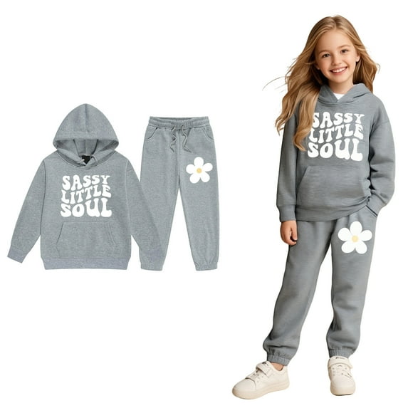 Teen Girls Boys Sweatsuit Set,2 Piece Long Sleeve Grey Sweatshirt Jogger Set Fall Winter Clothes Girls Jogger Set 10-11 Years