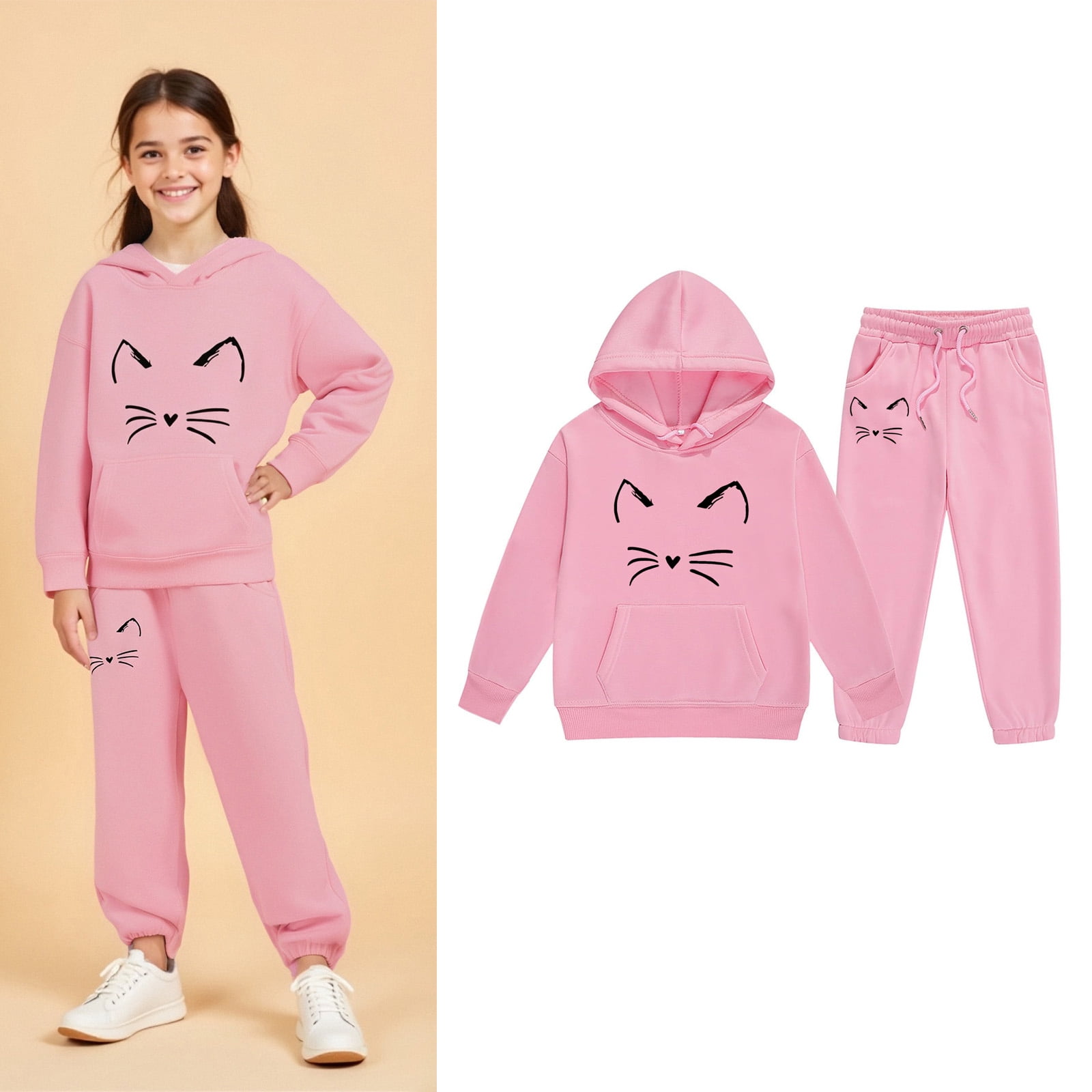 Girls Boys Sweatsuit Set,2 Piece Long Sleeve Pink Basic Hoodie and Sweatpants Warm Fall Winter Clothes Boys Outfits Size 12-13 Years
