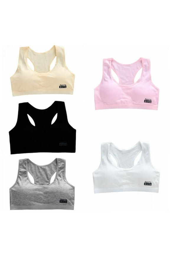 Teen Girls Bra Underwear Vest Puberty Sport Training Bra Breathable No Trace Bras for Teen Girl 8-12Y,5pcs
