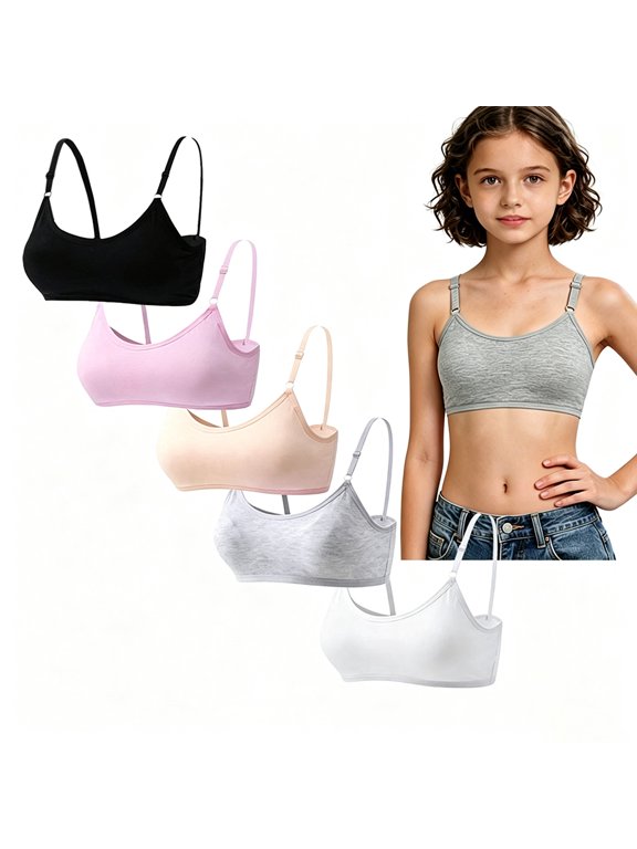 Teen Girls Breathable Cotton First Starter Training Bra 10-16 Wire-Free Lightly Padded, Adjustable Straps Soft Comfort Puberty Bra for Early Development
