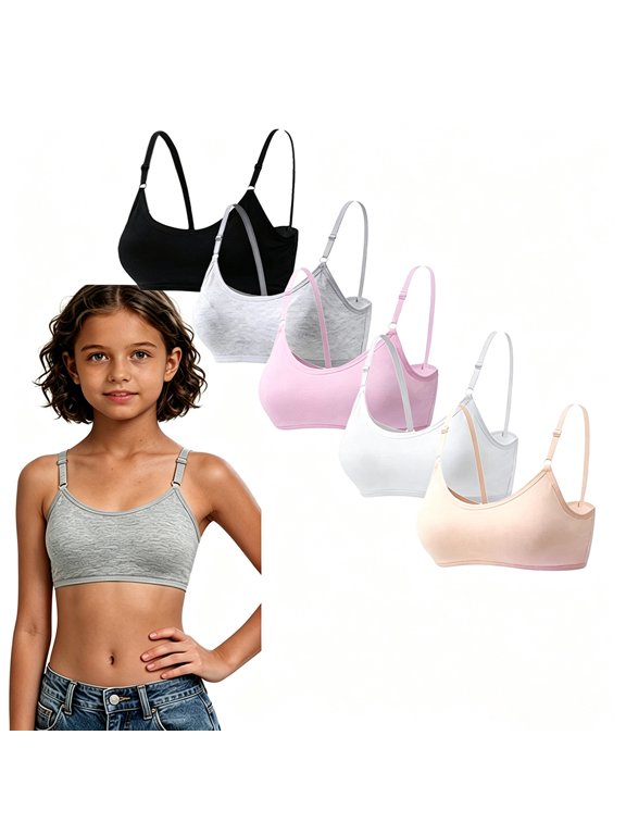 Teen Girls Breathable Cotton First Training Bra 10-16 Wire-Free Lightly Padded, Adjustable Straps Soft Comfort Puberty Bra, Big Kids Everyday Undergarment