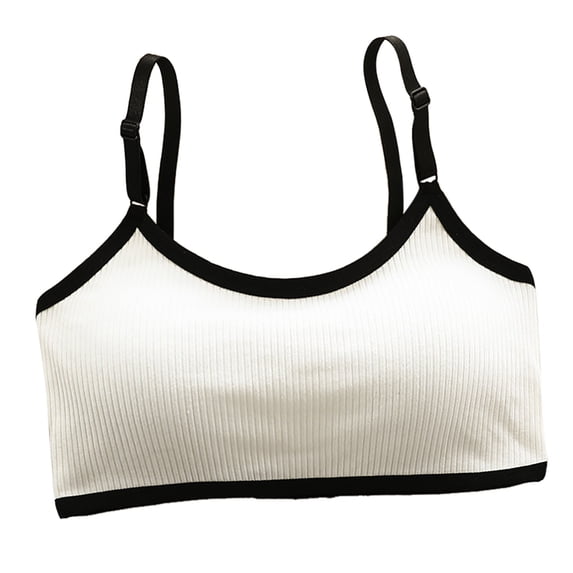 Girls Breathable Ribbed Bralette Contrast Adjustable Straps Sports Crop Top for School 12-18Y